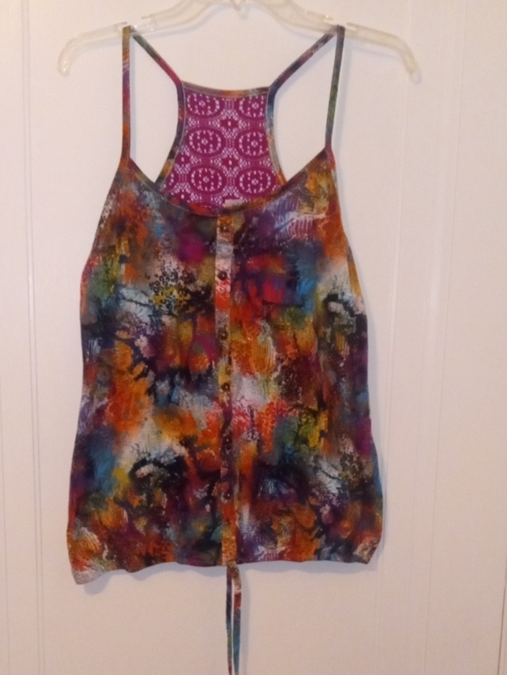 Women’s Multicolor Abstract Print Racerback Tank Top, XL